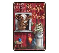 Ascigo Plaque en métal « Begin Each Day with A Grateful Heart » - Décoration murale vintage en métal pour maison, cuisine, bar, café, ferme, ranch club, grotte - Décoration murale vintage en métal