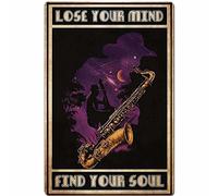 Ascigo Plaque en métal rétro avec inscription « Lose Your Mind Find Your Soul Playing The Saxophone Under The Stars » - Décoration murale pour maison, hôtel, bar, café - 20,3 x 30,5 cm