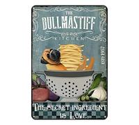 Ascigo Plaque en métal rustique « The Buffmastiff Kitchen The Secret Ingredient is Love » - Décoration murale en métal - Cadeau amusant pour salon, bureau - 20,3 x 30,5 cm