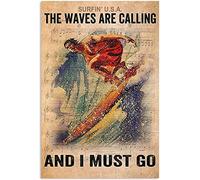 Ascigo Plaque en métal « The Waves are Calling and I Must Go Surf » - Décoration murale vintage en métal - 20,3 x 30,5 cm