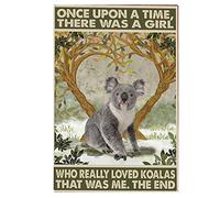 Ascigo Plaque vintage en métal pour salle de bain avec inscription « Love Koala » « Once Upon a Time There was a Girl Who Really Loved Koala » - Décoration murale pour la maison - 20,3 x 30,5 cm