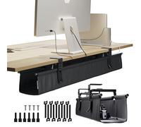 Ascrono Plateau de gestion de câbles original sans perçage sous le bureau 103,1 cm - Tissu noir de qualité supérieure - Organiseur de cordons à pince/vis - Supporte jusqu'à 30 kg - Taille L