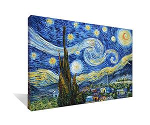 Asdam Art - Peinture à l'huile sur toile 100% peinte à la main, Nuit étoilée par Vincent Van Gogh, 60 x 90 cm, Prête à accrocher, Salon, Chambre, Salle à manger