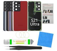 ASDAWN Galaxy S21 Ultra Coque arrière en verre de rechange pour Samsung Galaxy S21 Ultra 5G SM-G998 Tous les transporteurs (rouge)