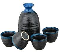 asdchZen Coffret À Saké Japonais 5 Pièces, Comprenant 1 Bouteille Et 4 Coupes, en Céramique Rose.