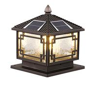 asdchZen Colonne Lumineuse Solaire D'Extérieur, Lampadaire Extérieur Vintage en Aluminium, Luminaire LED À Montage sur Pilier, Abat-Jour en Verre Carré pour Extérieur De Maison, Porche, Patio, 40 Cm