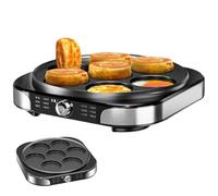 asdchZen Elektrische Crêpemaker, Antiaanbak Bakplaat, Traploze Temperatuurregeling, Opvouwbaar Ontwerp, 2200W Automatische Roti-Maker Voor Pannenkoeken en Eieren, Zeven-Gats Pan