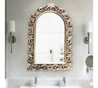 asdchZen Miroir Mural Vintage, Miroir Décoratif Suspendu Arqué De 117 X 76 Cm, Miroir De Maquillage Orné d'une Arche Sculptée pour Salle De Bain, Chambre, Salon, Entrée, Argent