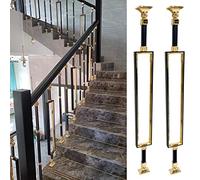 asdchZen Poteau De Rampe D'Escalier Intérieur Noir Et Or, Balustres Métalliques De 95 Cm (37,4 Po) pour Loft, Couloir, Appartement, Bureau, Hôtel, Restaurant, Escalier, Kit Complet, Style 2, 2 Pièces