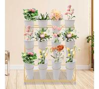 asdchZen Présentoir À Plantes Roulant À 3 Niveaux avec roulettes Pivotantes Et Frein pour Intérieur Et Extérieur, Jardin, Présentoir De Fleuriste, Doré, Blanc