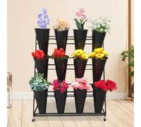 asdchZen Présentoir À Plantes Roulant À 3 Niveaux avec roulettes Pivotantes Et Frein pour Intérieur Et Extérieur, Jardin, Fleuriste, Noir, Fût Noir