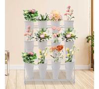 asdchZen Présentoir À Plantes Roulant À 3 Niveaux avec roulettes Pivotantes Et Frein, pour L'Intérieur Et L'Extérieur, Idéal pour Les Fleuristes Et Les Jardins. Blanc, Seau Blanc Inclus.