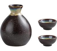 asdchZen Service À Saké Compact, Coffret 3 Pièces, Céramique Japonaise, 1 Bouteille Et 2 Coupes À Saké, D, A