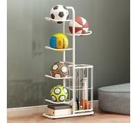 asdchZen Support De Rangement pour Ballons De Sport Et Tapis De Yoga, Panier De Rangement Autoportant en Métal Ajouré, Étagère Amovible pour Le Rangement du Matériel De Fitness, Blanc, H 116 Cm