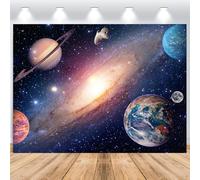 ASDCXZ Espace Toile de Fond 2.5x1.8m, Terre Planète Univers Espace Galaxie Étoiles Nocturnes Fond de Photographie Enfants Anniversaire Bébé Douche Espace Thème Fête Décor Studio Accessoires