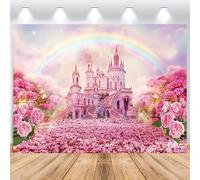 ASDCXZ Fond de Château de Princesse 3,6 x 2,5 m, Château Rose Fantaisie Fleurs Arc-en-Ciel Photographie Fond Filles Anniversaire fête de Mariage Photo Studio Shoot
