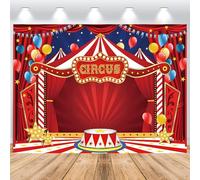 ASDCXZ Fond de Cirque 1.8x1.2 m, Tente de Cirque Rouge Ballon coloré Carnaval Fond Mural Photo, Fond de boîte Photo Vinyle pour de fête de Cirque en Bois Portrait
