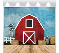 ASDCXZ Fond de Ferme 3x2.5 m, Grange Rouge de Ferme Thème de Ferme Occidentale Fond de Mur de Photo Bleu, Fond boîte Photo Vinyle pour la de fête de Douche de bébé d'anniversaire