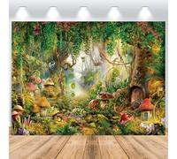 ASDCXZ Fond de forêt 2.5x1.8 m, Conte de Fées Forêt Verte Champignon Maison Pays des Photo Mur Fond, Vinyle Photo Boîte Fond pour Anniversaire Baby Shower Forêt Thème Fête, Portrait Photo Studio Fond