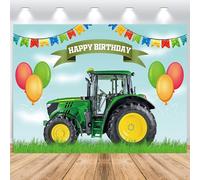 ASDCXZ Fond de Photo d'anniversaire Garçon 2,2x1,5m, Drapeaux de Ballons colorés de Camion Vert Joyeux Anniversaire thème Vinyle Photographie Fond bannière décoration de fête d'anniversaire de garçon