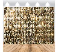 ASDCXZ Fond doré 2.7x1.8 m, Fond Mural pour Photo de rêve à dorées, Fond de boîte Photo Vinyle pour Anniversaire, Mariage, Remise de diplôme, Bal, Portrait