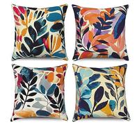 ASDCXZ Housse de Coussin 50x50 cm, Lot de 4 décoratives pour canapé coloré Art Moderne Graffiti Feuilles Lavable Lin Textile extérieur Taie d'oreiller