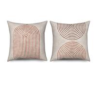 ASDCXZ Housse de Coussin Boho 40x40 cm, Lot de 2 Style Boho Abstrait Moderne Ligne Marron Beige Housse de Coussin décorative pour canapé Lavable Lin Textile extérieur taie d'oreiller