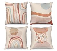 ASDCXZ Housses de Coussin Boho 50x50 cm, Lot de 4 Art Abstrait Moderne Boho Sun Line Beige Housses de Coussin décoratives Lavable Lin Textile Taie d'oreiller