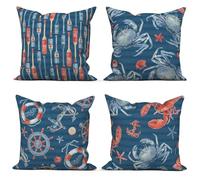 ASDCXZ Housses de Coussin Maritime 40x40 cm, Lot de 4 Rouge Bleu Océan Ancre Boussole Bateaux à Voile Housses de Coussin décoratives pour canapé Lavable Lin Textile extérieur Taie d'oreiller