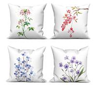 ASDCXZ Lot de 4 à Ressort 40x40 cm, Fleurs Violettes fraîches Blanches Housses de Coussin décoratives Lavable Polyester et Lin Textile d'extérieur taie d'oreiller