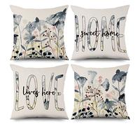 ASDCXZ Lot de 4 à Ressort 40x40 cm, Motif Floral Aquarelle fraîche Housse de Coussin décorative pour canapé Lavable Polyester et Lin Textile d'extérieur taie d'oreiller