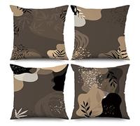 ASDCXZ Lot de 4 Boho 45x45 cm, Moderne Minimaliste Art Abstrait Feuilles Marron Housses de Coussin décoratives Lavable Lin Textile Taie d'oreiller
