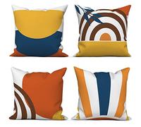ASDCXZ Lot de 4 Boho 50x50 cm, Art Abstrait Moderne Ligne de Couleurs Décoration de canapé Lavable Polyester et Lin Taie d'oreiller