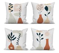 ASDCXZ Lot de 4 Housses de Coussin Boho 45x45 Bohème Abstrait Carré Canapé Décoratif Housses Coussin, Moderne Minimaliste Soleil Lune Feuilles Lavables Polyester Textile d'extérieur Taie d'oreiller