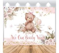 ASDCXZ Ours Baby Shower Toile de Fond 2,2x1,5 m, We Can Bearly Wait Boho Rose Fleurs Photographie Fond, garçon bébé Douche Nouveau-né fête d'anniversaire gâteau Table décoration