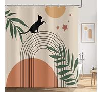 ASDCXZ Rideau de Douche 150x180 cm Style Boho, Art Abstrait du Milieu du Siècle Feuilles de Chat Boho Beige Lavables en Textile Rideau Douche imperméable pour Baignoire avec 12 Crochets