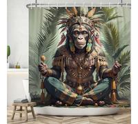 ASDCXZ Rideau de Douche 180x200 cm, drôle Afrique Gorille Pharaon Feuilles de Palmier Vert Lavables Textile Rideau de Bain imperméable pour Baignoire avec 12 Crochets