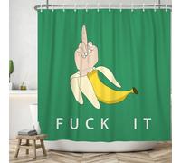 ASDCXZ Rideau de douche amusant 180 x 180 cm, jaune banane, geste drôle vert, lavable pour salle de bain, tissu polyester, imperméable, avec 12 crochets