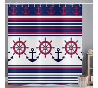 ASDCXZ Rideau de Douche Ancre 120x180 cm, Bleu Marine Rouge Blanc Rayures Ancre Nautique Maritime Gouvernail Lavable Textile Rideau Douche imperméable pour Baignoire avec 8 Crochets