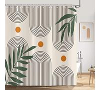 ASDCXZ Rideau de Douche Boho 150x180 cm, Art Abstrait Moderne Style Boho Feuilles Vertes Ligne de Soleil Orange Beige Lavables Rideau Douche imperméable en Textile pour Baignoire avec 12 Crochets
