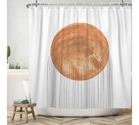 ASDCXZ Rideau de Douche Boho 180x200 cm, Style Boho Abstrait Moderne Orange Marron Soleil Ligne Noire Blanc Lavables Textile Rideau de Bain imperméable pour Baignoire avec 12 Crochets