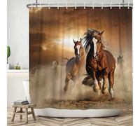 ASDCXZ Rideau de Douche Cheval 120x180 cm, Marron Vintage Un Troupeau de Chevaux Courant Lavables Rideau Douche imperméable en Textile de pour Baignoire avec 8 Crochets