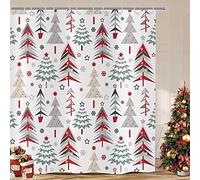 ASDCXZ Rideau de Douche de Noël 180x200 cm, Rouge Vert Gris Arbre de Noël Flocons de Neige décoration d'hiver Lavables Textile Rideau Douche imperméable pour Baignoire avec 12 Crochets
