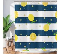 ASDCXZ Rideau de Douche d'été 90x180 cm, été rafraîchissant Jaune Citron étoiles Marine Rayures Blanches Lavables Textile Rideau imperméable pour Baignoire avec 6 Crochets