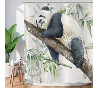 ASDCXZ Rideau de Douche drôle 180x180 cm, Aquarelle drôle Panda Paresseux Mangeant des Feuilles de Bambou Vertes Blanc Lavables Textile Rideau de Bain imperméable pour Baignoire