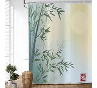 ASDCXZ Rideau de Douche en Bambou 180x200 cm, Peinture Chinoise Asiatique Vert Bambou Bénédiction Spa Méditation Lavables Textile Rideau Douche imperméable pour Baignoire avec 12 Crochets