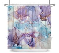 ASDCXZ Rideau de douche en marbre, 180 x 180 cm, moderne, abstrait, violet, bleu, blanc, or, coloré, effet marbre, tissu lavable, rideau de douche en polyester, imperméable, pour baignoire