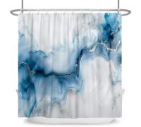 ASDCXZ Rideau de douche en marbre - 180 x 200 cm - Moderne - Abstrait - Couleur halo - Bleu et blanc - Aspect marbre argenté - Texture lavable - En polyester - Imperméable - Pour baignoire - Avec 12