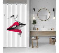ASDCXZ Rideau de douche étroit, 120 x 200 cm, moderne, esquisse, sexy, lèvre rouge, bisou, blanc, lavable, étroit, avec œillets, textile polyester, imperméable, pour baignoire, avec 8 crochets