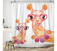 ASDCXZ Rideau de Douche Funny Alpaga 90x180 cm, Beau Alpaca Mama Baby Blanc Lavable Rideau de Douche en Textile imperméable pour Baignoire avec 6 Rideaux de Douche